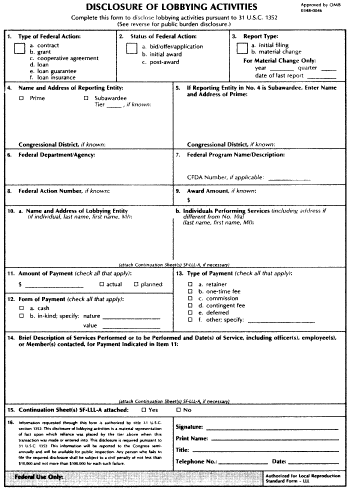 Figure 1 in Appendix B to Part 1271-Disclosure Form To Report Lobbying